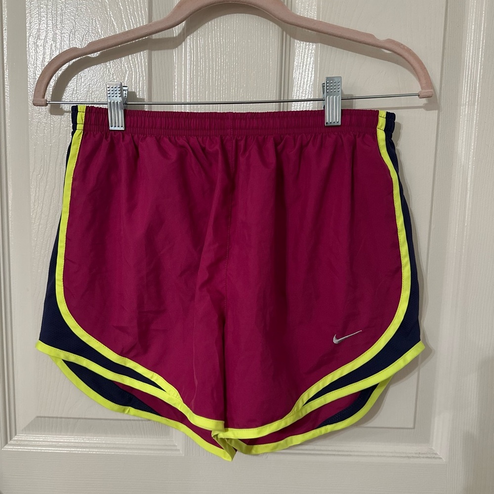 Nike Women's Magenta and Yellow Athletic Shorts